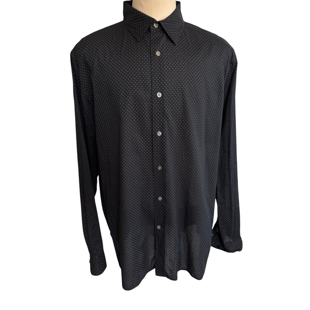 John Varvatos U.S.A. Mens XL Black White Micro Square Dot Button Down Shirt